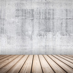 Empty concrete interior background with wooden floor