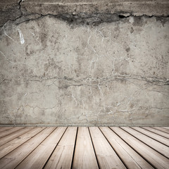Empty gray concrete interior background with wooden floor