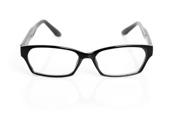 Classical black glasses isolated on white background