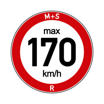 Aufkleber M+S Reifen Geschwindigkeitsindex R 170 km/h