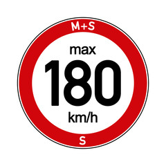 Aufkleber M+S Reifen Geschwindigkeitsindex S 180 km/h