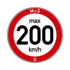 Aufkleber M+S Reifen Geschwindigkeitsindex U 200 km/h