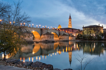 Tower and bridge in Zaragoza, Spain