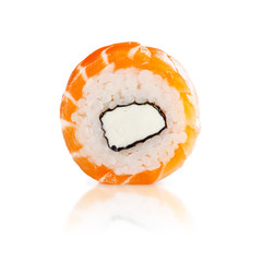 traditional fresh japanese sushi rolls on a white background