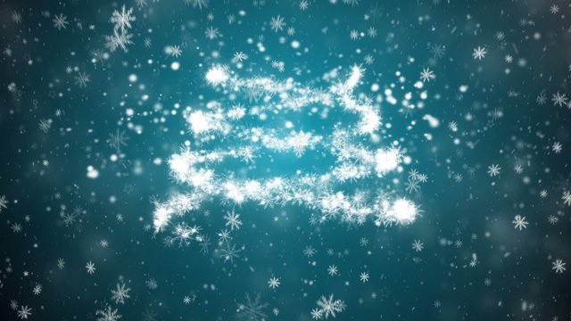 Growing New Year tree with falling snowflakes and stars