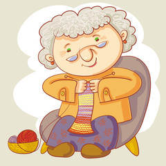 Grandma And Knitting.