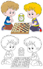 Children play checkers