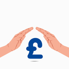 save money concept or secure pound symbol under hand vector