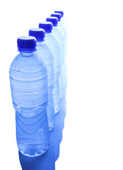 Bottled mineral water over white background
