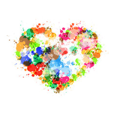 Abstract Heart Symbol Made From Colorful Splashes, Blots, Stains