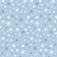 Abstract Vector Seamless Blue Winter Background with Snowflakes