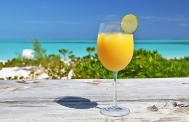 Glass of orange juice. Exuma, Bahamas
