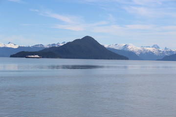 Alaska Ferry in Island Landscape