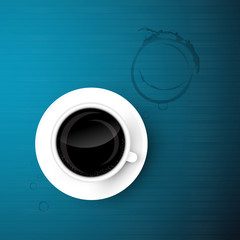 Cup of Coffee on Blue Background with Dirt, Stain, Print