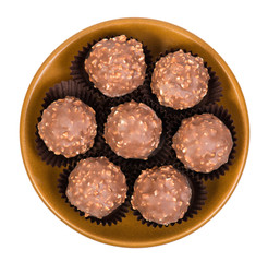 chocolate candy on plate isolated