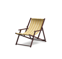 Isolated wooden sunlounger with yellow stripes