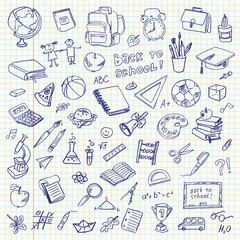 Freehand drawing school items. Back to School