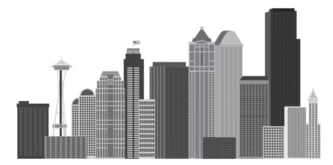 Fototapeta premium Seattle City Skyline Grayscale Vector Illustration