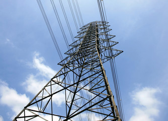 high voltage post.High-voltage tower sky background