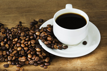 Coffee cup  on a wooden table.