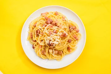 Wall murals meal dishes Italian pasta, carbonara spaghetti in the dish