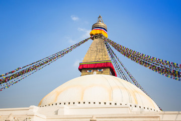 Bodhnath Stupa with buddha eyes and prayer flags, Kathmandu