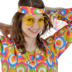 Frau in Hippie Kostüm zu Fasching