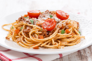 Italian pasta - spaghetti bolognese on a plate