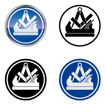 Zunftzeichen Tischler Schreiner Handwerk im Kreis, vier Versionen,  blau gl&auml;nzend, blau flach, schwarz-weiss positiv und negativ