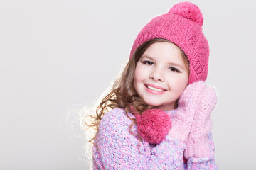 Happy child winter fashion. sales shopping discount