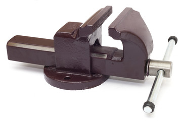 Metal vice on white background