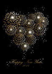 Happy new year 2014 fireworks love heart background