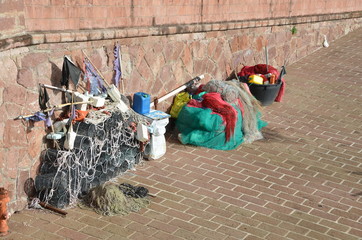 Obraz premium fishing equipment in sardinia, italy