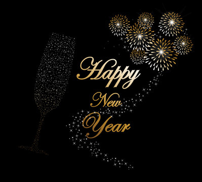 Happy new year 2014 champagne fireworks background