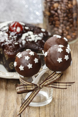 Chocolate cake pops decorated with sugar stars