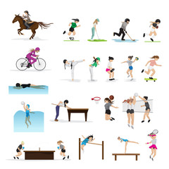 People In Different Sports And Icons Set - Isolated On White