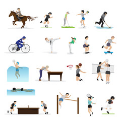 People In Different Sports And Icons Set - Isolated On White