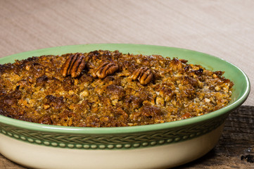 Baked sweet potato casserole with pecan topping