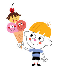 little boy eating ice cream cone