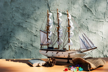 wooden sail ship toy model