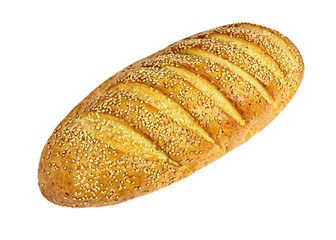 Sesam decorated loaf of bread.