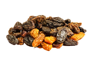 Raisins on white background