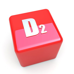 D2 vitamin symbol on glossy red cube