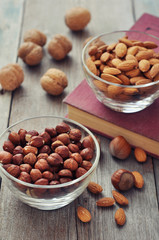Nut mix in glass bowls