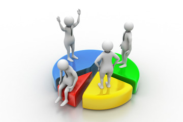 3d people with pie chart,  business competition