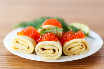 pancakes with red caviar