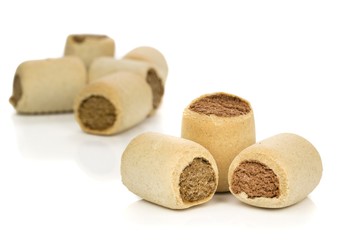 Fototapeta na wymiar Selection of round roll shaped dog biscuits