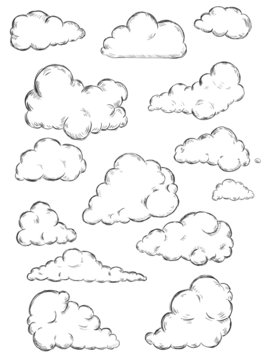 vector set of sketch clouds