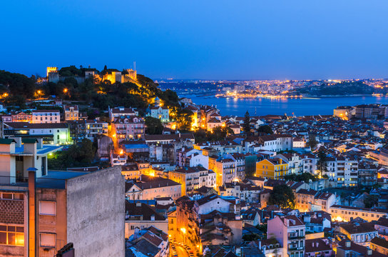 Lisbon Old Town At Night, Portugal