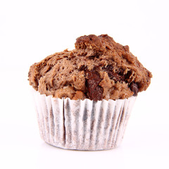 Chocolate muffins on a white background
